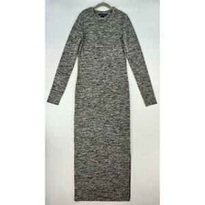 French Connection Knit Midi Dress S Black White Marled Long Sleeve Minimalist